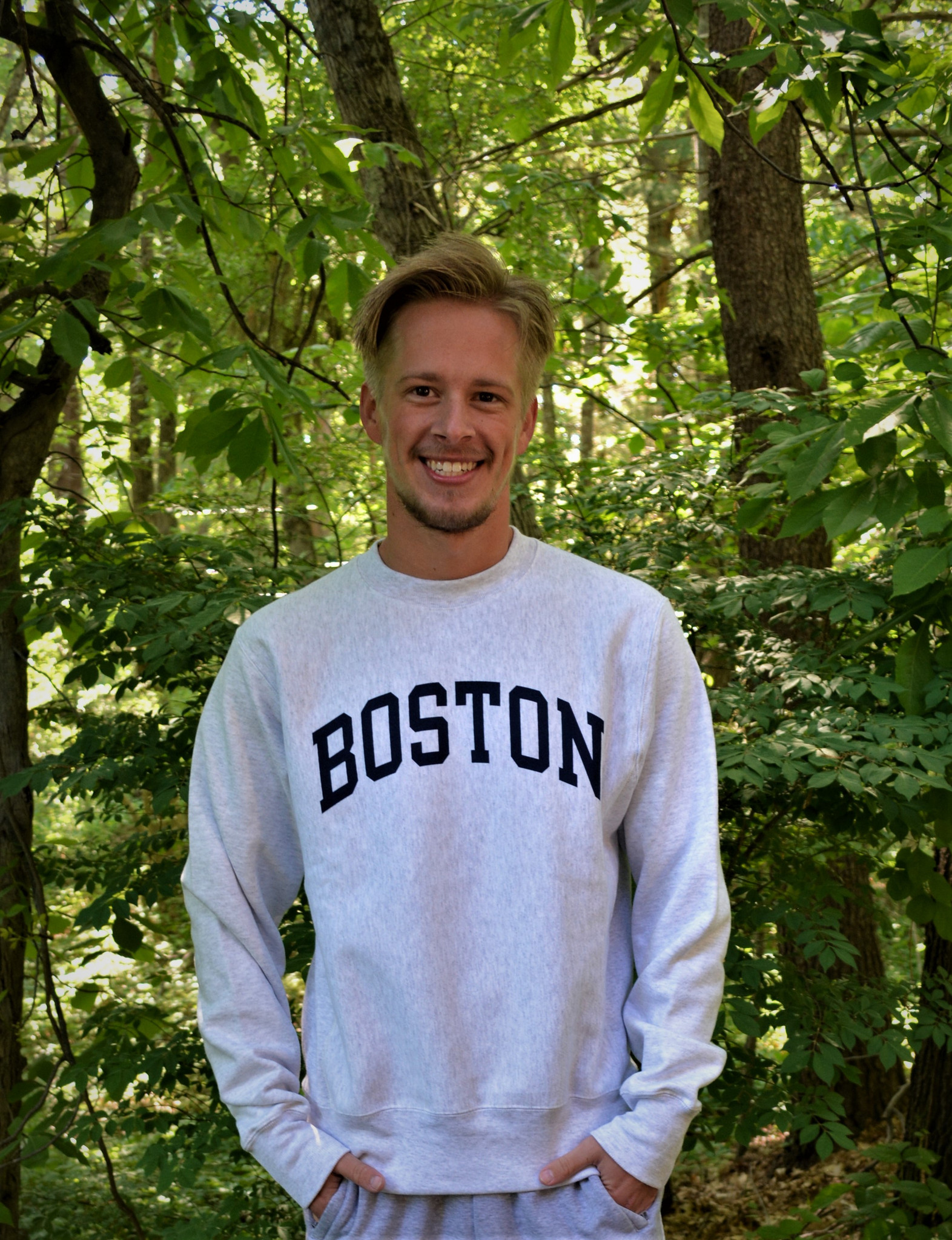 Champion Reverse Weave Boston Crewneck - Silver Heavyweight Sweatshirt
